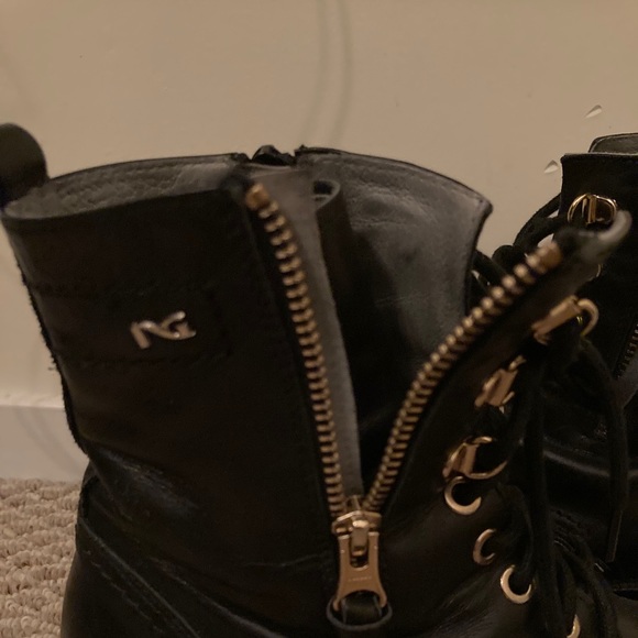Black Combat Boots with Gold Accents - Picture 3 of 6